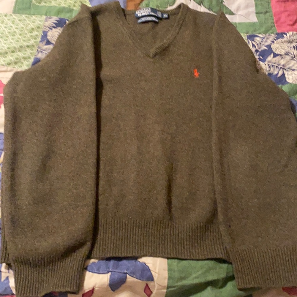 Polo Lambswool forest green v neck sweater.